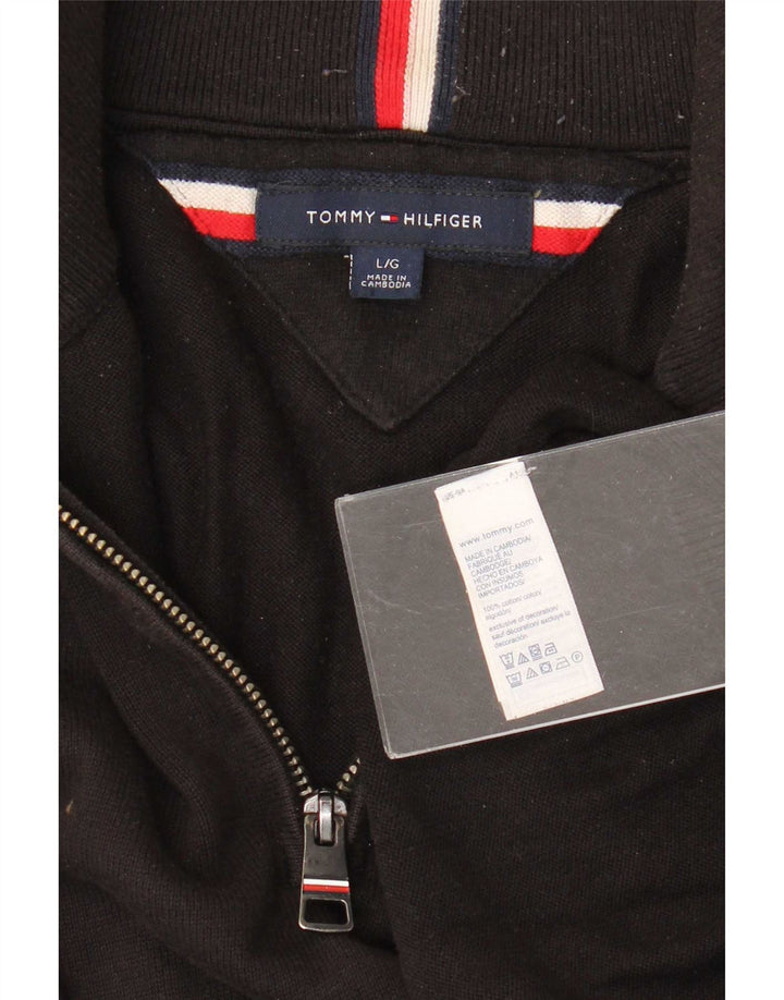 Tommy Hilfiger Mens Zip Neck Jumper Sweater Large Black Cotton
