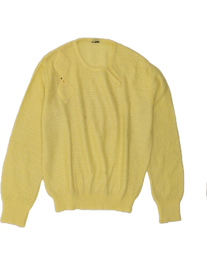 VINTAGE Womens Crew Neck Jumper Sweater UK 12 Medium Yellow Argyle/Diamond Vintage Vintage and Second-Hand Vintage from Messina Hembry 