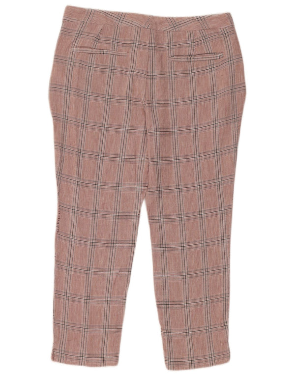 Zara Womens Crop Slim Chino Trousers EU 38 Small W28 L23 Pink Check Viscose