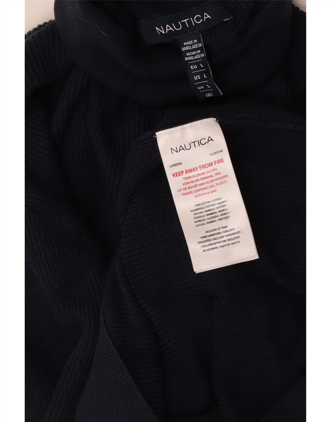Nautica Mens Roll Neck Jumper Sweater Large Navy Blue Cotton