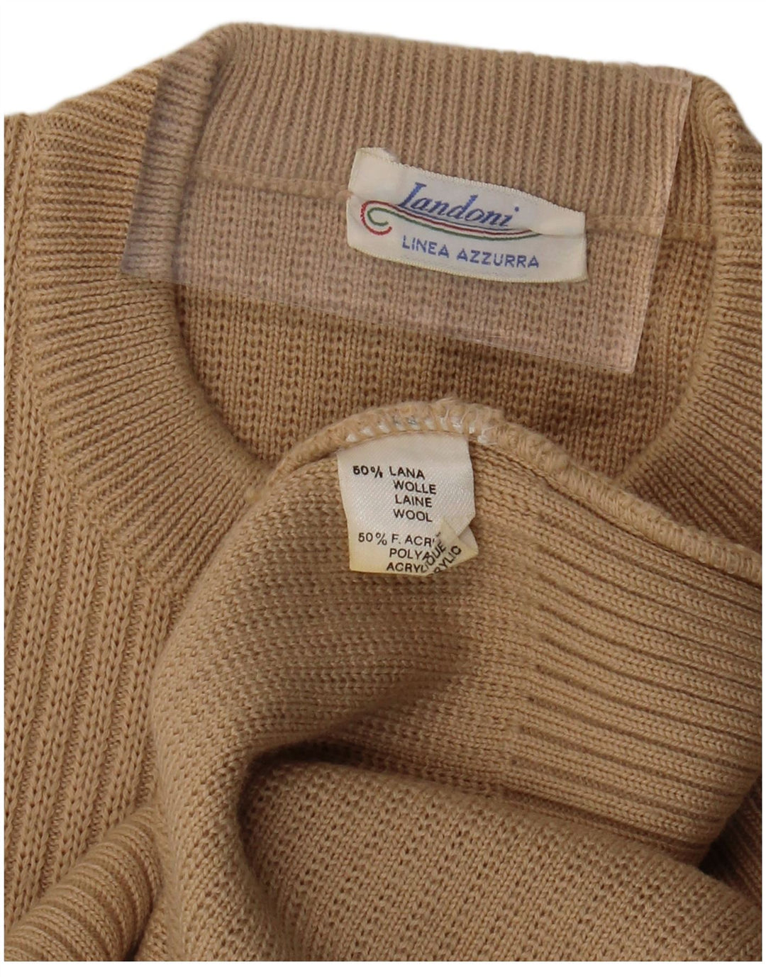 VINTAGE Womens Crew Neck Jumper Sweater UK 16 Large Beige Wool
