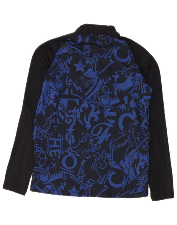 Nike Boys Zip Neck Graphic Top Long Sleeve 12-13 Years Large Black
