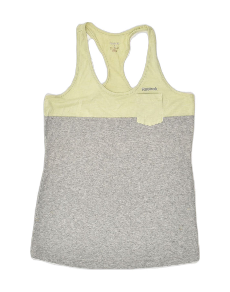 REEBOK Womens Vest Top UK 10 Small Grey Colourblock Cotton | Vintage Reebok | Thrift | Second-Hand Reebok | Used Clothing | Messina Hembry 