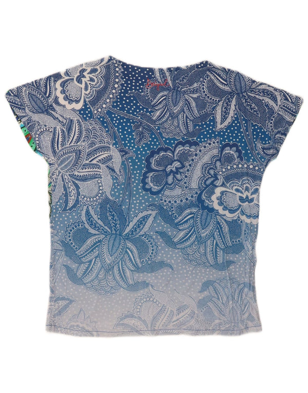 Desigual Womens T-Shirt Top UK 10 Small Blue Floral