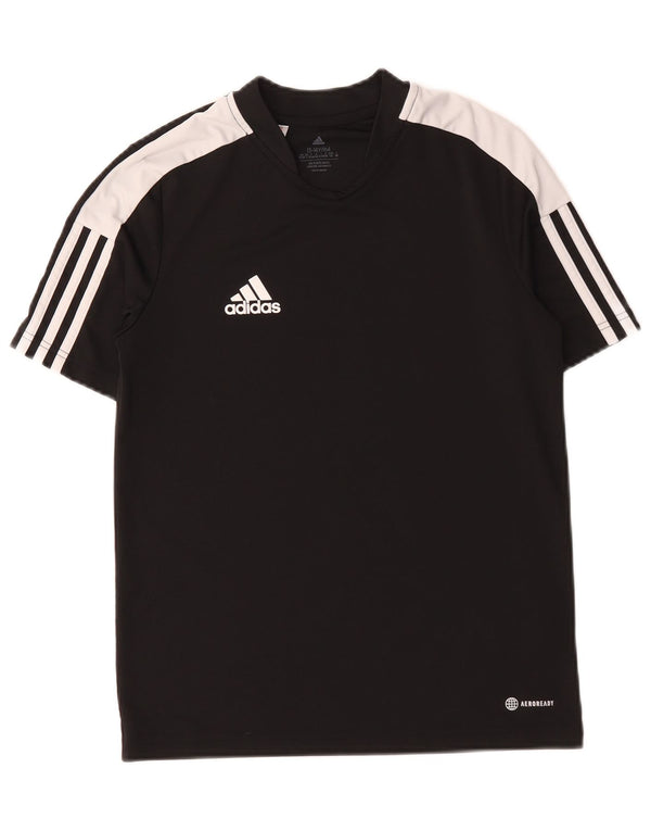 Adidas Boys Aeroready T-Shirt Top 13-14 Years Black Colourblock Polyester