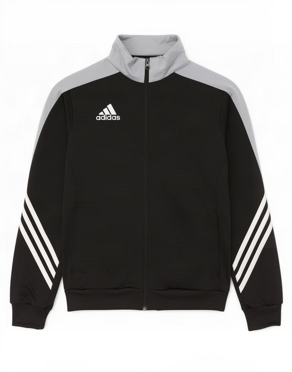 Adidas Boys Tracksuit Top Jacket 13-14 Years XL Black Colourblock Polyester