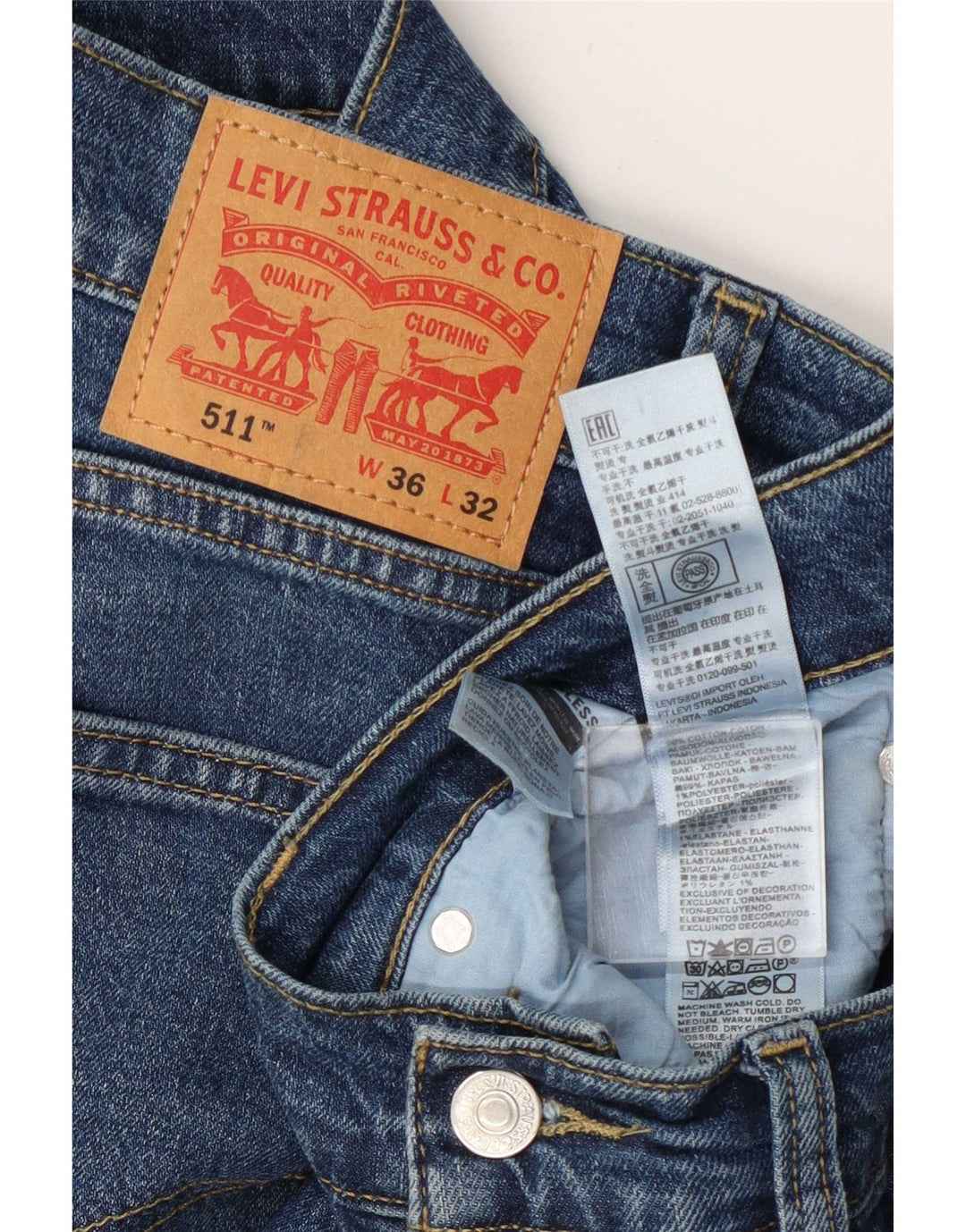 Levi's Mens 511 Slim Jeans W36 L32 Blue Cotton