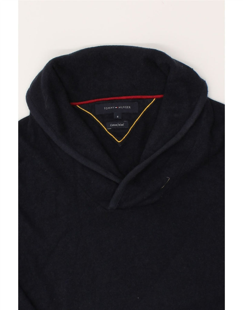 TOMMY HILFIGER Mens Shawl Neck Jumper Sweater Small Navy Blue Cotton | Vintage Tommy Hilfiger | Thrift | Second-Hand Tommy Hilfiger | Used Clothing | Messina Hembry 