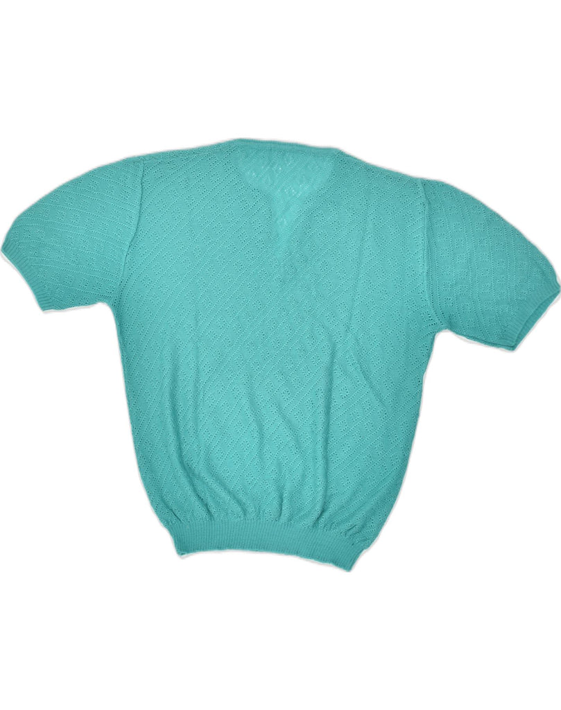 VINTAGE Womens Short Sleeve Knit Blouse Top UK 18 XL Turquoise Acrylic | Vintage Vintage | Thrift | Second-Hand Vintage | Used Clothing | Messina Hembry 