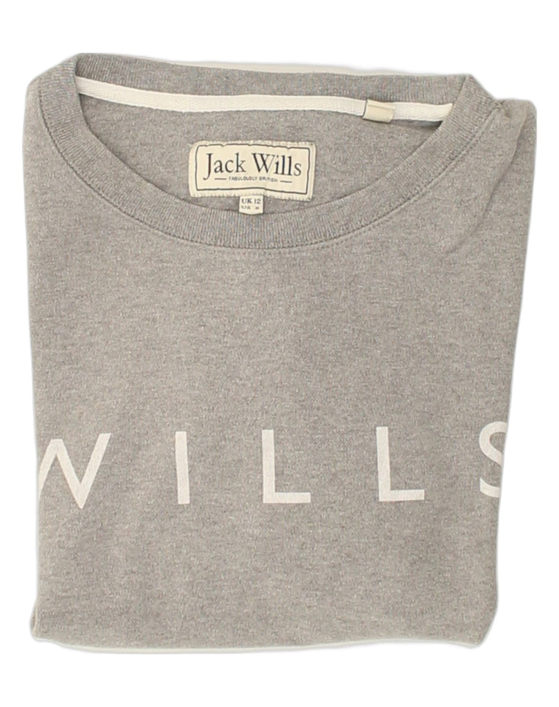 JACK WILLS Womens Graphic T-Shirt Top UK 12 Medium Grey Cotton | Vintage Jack Wills | Thrift | Second-Hand Jack Wills | Used Clothing | Messina Hembry 