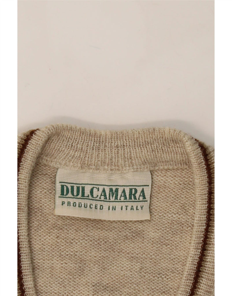 DULCAMARA Mens V-Neck Jumper Sweater Medium Beige Fair Isle Alpaca Wool Vintage Dulcamara and Second-Hand Dulcamara from Messina Hembry 