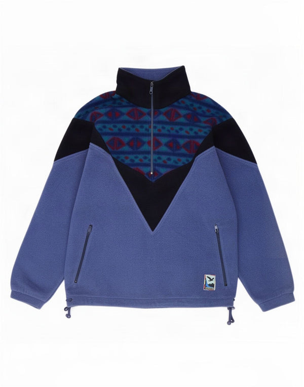 SALEWA Mens Zip Neck Fleece Jumper Small Blue Geometric