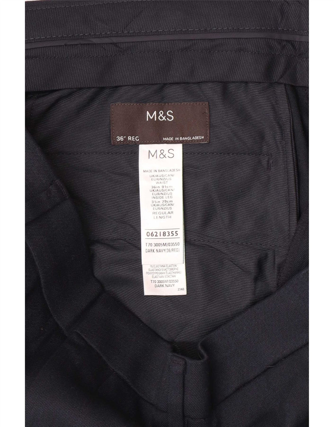 Marks & Spencer Mens Regular Suit Trousers W36 L31 Navy Blue Polyester