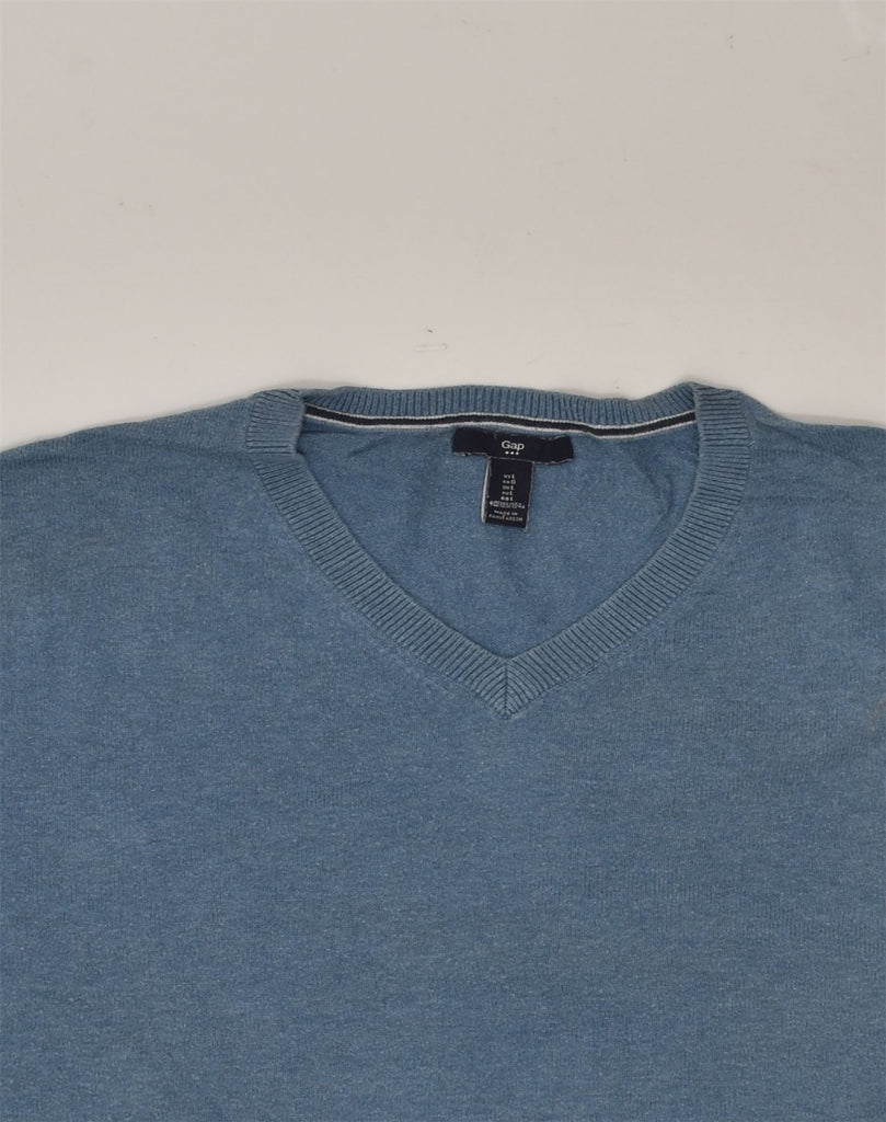 GAP Mens V-Neck Jumper Sweater Large Blue Cotton | Vintage Gap | Thrift | Second-Hand Gap | Used Clothing | Messina Hembry 