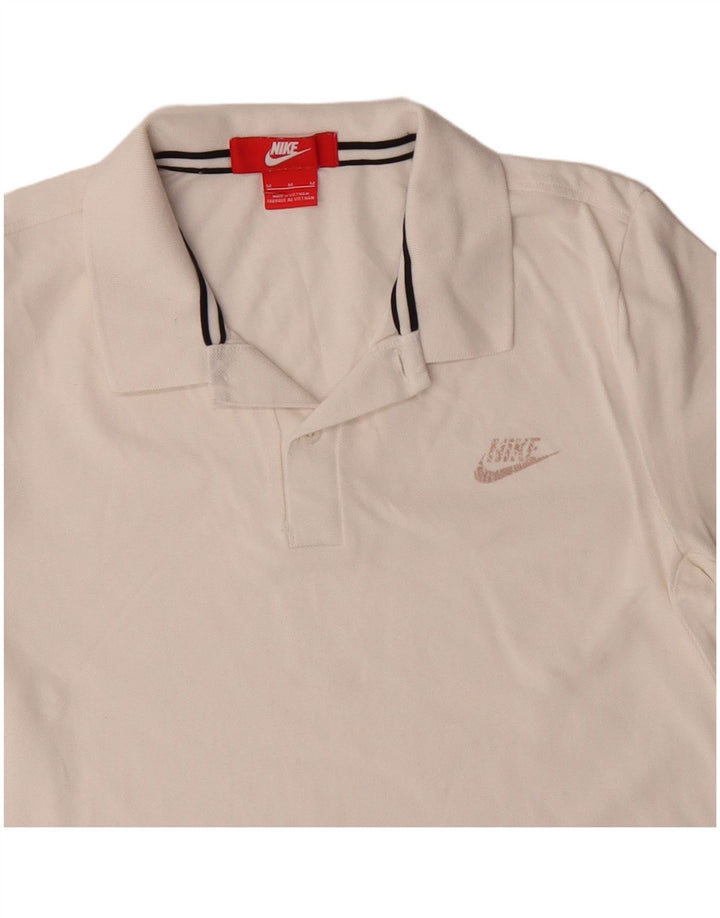NIKE Mens Polo Shirt Medium White Cotton