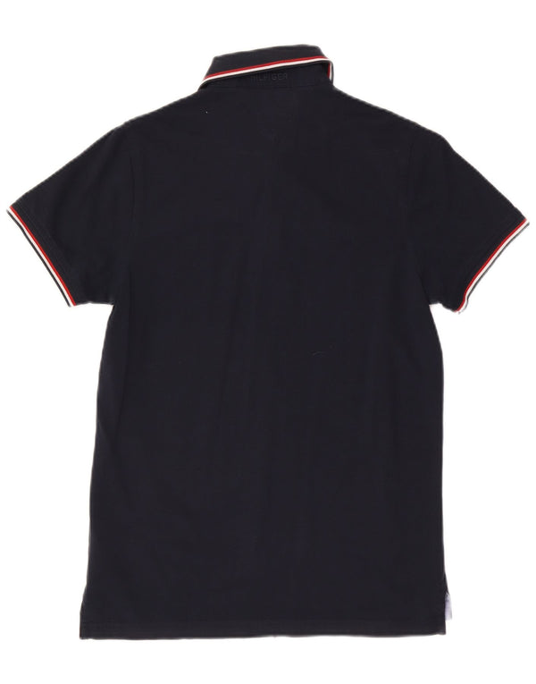 Tommy Hilfiger Mens Slim Fit Polo Shirt Medium Navy Blue Striped Cotton