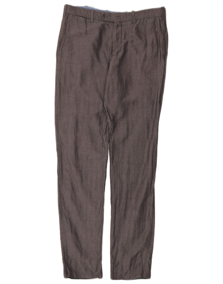 Massimo Dutti Mens Slim Suit Trousers EU 42 Large W32 L32 Grey Herringbone