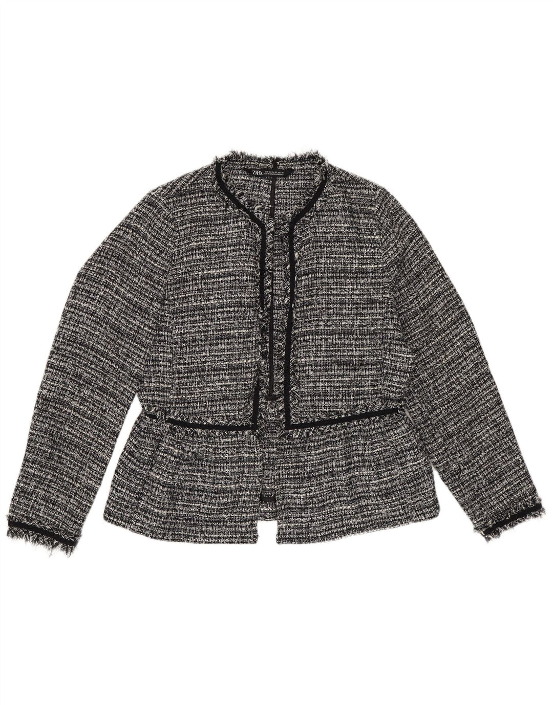 Zara Womens Oversized Open Blazer Jacket UK 6 XS Black Striped Polyester
