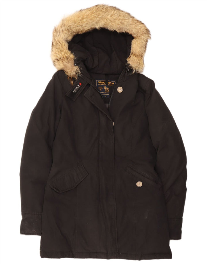 Woolrich Womens Hooded Padded Jacket UK 10 Small Black Cotton