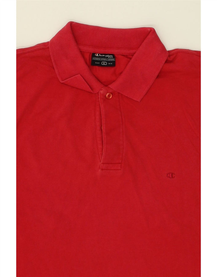CHAMPION Mens Polo Shirt Large Red Cotton | Vintage Champion | Thrift | Second-Hand Champion | Used Clothing | Messina Hembry 