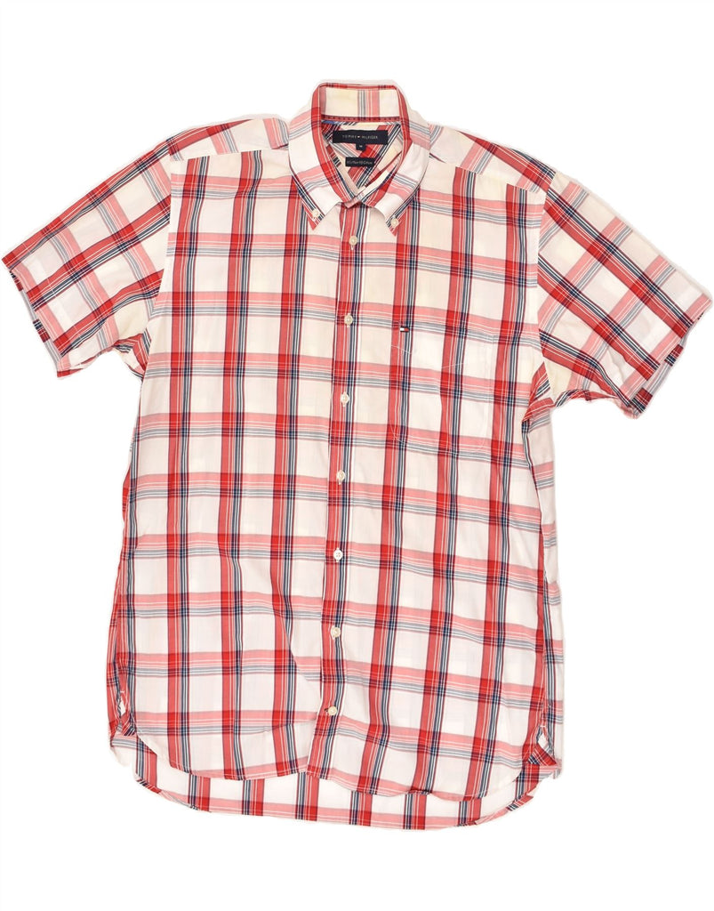 TOMMY HILFIGER Mens Short Sleeve Shirt Medium Red Plaid Cotton | Vintage Tommy Hilfiger | Thrift | Second-Hand Tommy Hilfiger | Used Clothing | Messina Hembry 