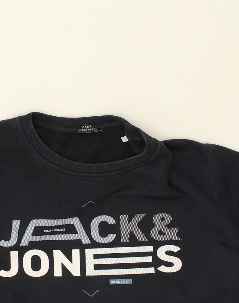 JACK & JONES Mens Core Graphic Sweatshirt Jumper Medium Black Cotton | Vintage Jack & Jones | Thrift | Second-Hand Jack & Jones | Used Clothing | Messina Hembry 