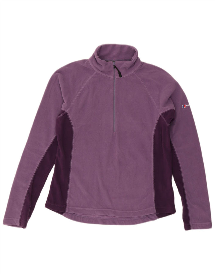 BERGHAUS Womens Zip Neck Fleece Jumper UK 14 Large Purple Colourblock