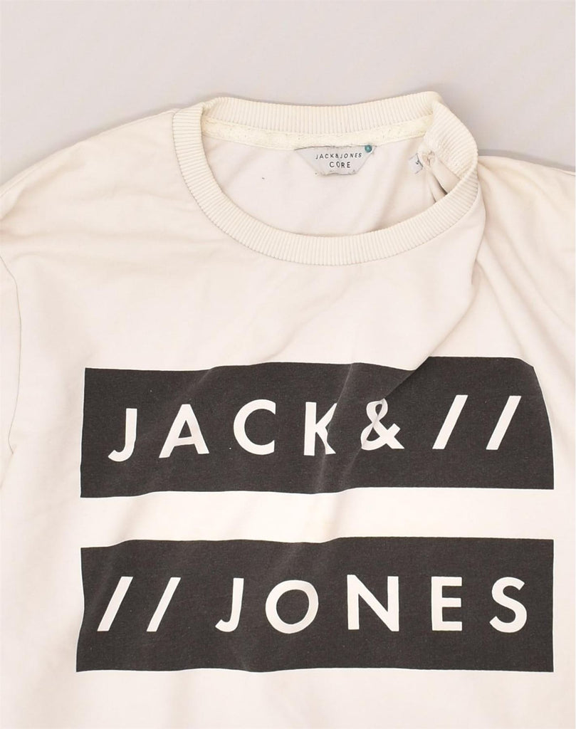 JACK & JONES Mens Graphic Sweatshirt Jumper Small Off White Cotton | Vintage Jack & Jones | Thrift | Second-Hand Jack & Jones | Used Clothing | Messina Hembry 