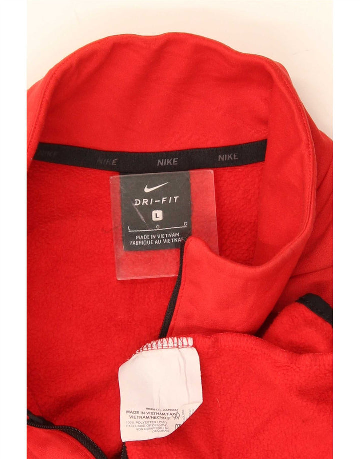 Nike Mens Dri Fit Zip Neck Sweatshirt Jumper Large Red Polyester