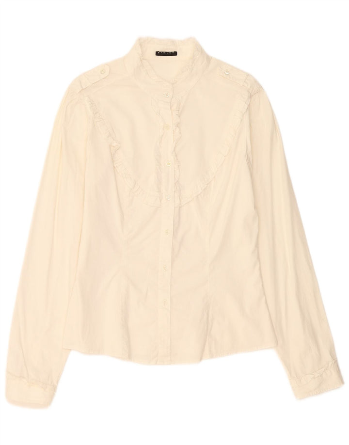 Sisley Womens Military Ruffle Front Shirt UK 12 Medium White