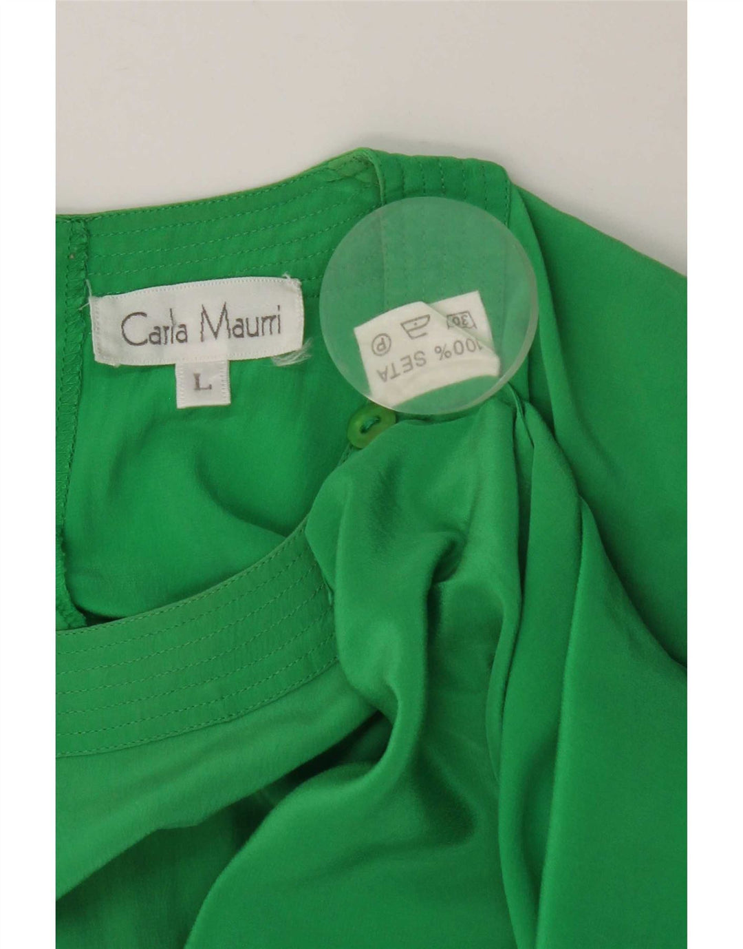 Vintage Womens Blouse Top UK 16 Large Green Silk