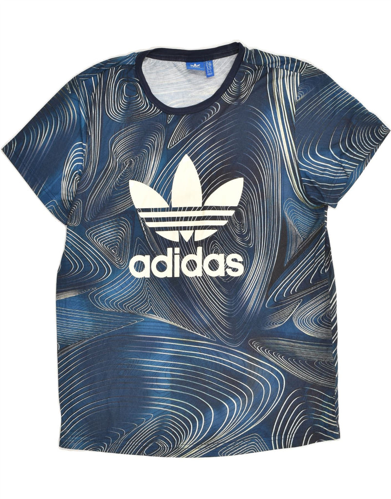 ADIDAS Womens Oversized Graphic T-Shirt Top UK 10 Small Navy Blue Striped | Vintage Adidas | Thrift | Second-Hand Adidas | Used Clothing | Messina Hembry 