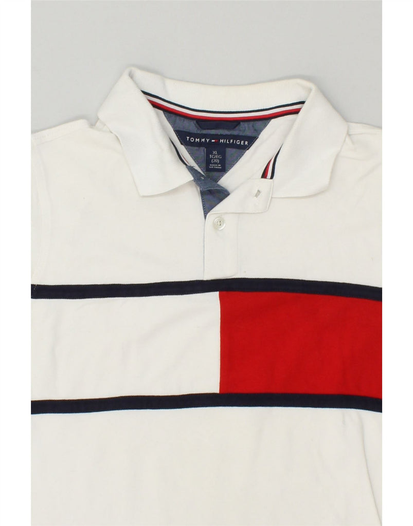 TOMMY HILFIGER Boys Graphic Polo Shirt 15-16 Years XL  White Cotton | Vintage Tommy Hilfiger | Thrift | Second-Hand Tommy Hilfiger | Used Clothing | Messina Hembry 