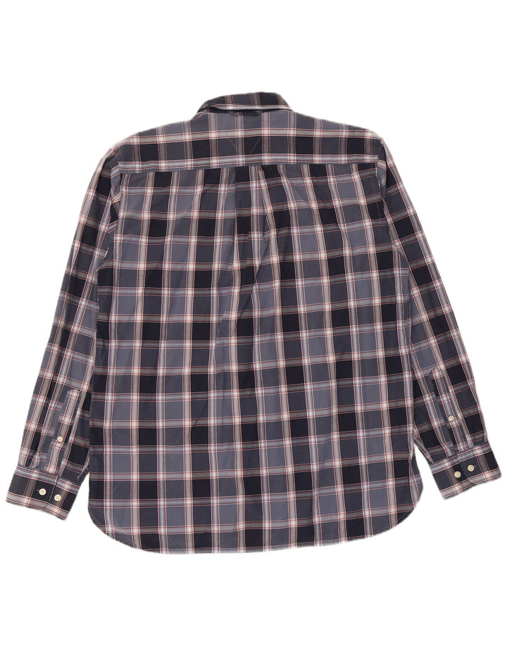 Tommy Hilfiger Mens Shirt Medium Navy Blue Plaid Cotton