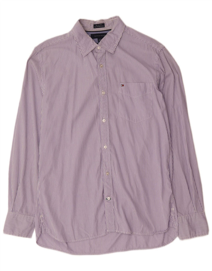 Tommy Hilfiger Mens Custom Fit Shirt Size 15 1/2 Medium Purple Striped