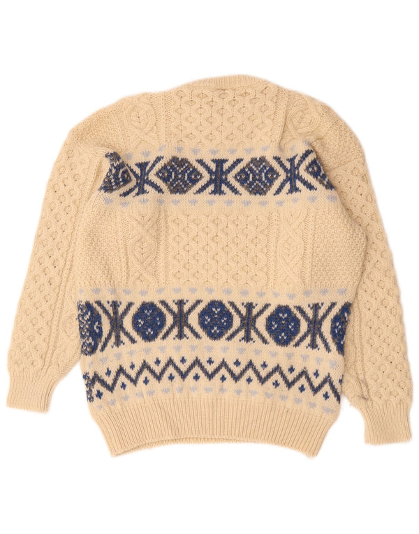 Bonner Mens Crew Neck Jumper Sweater Large Beige Fair Isle Wool