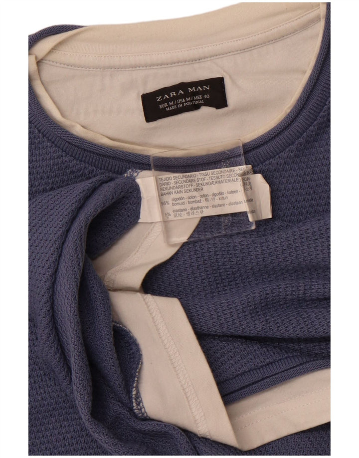 ZARA Mens T-Shirt Top Medium Navy Blue Cotton