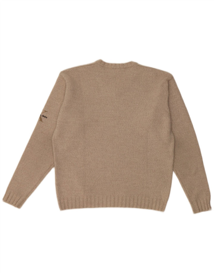 Calvin Klein Mens V-Neck Jumper Sweater Medium Beige Merino Wool