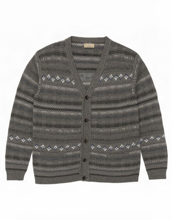 Rodes Mens Cardigan Sweater Medium Grey Striped Cotton