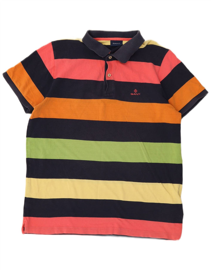 Gant Mens Rugby Polo Shirt Large Multicoloured Striped Cotton