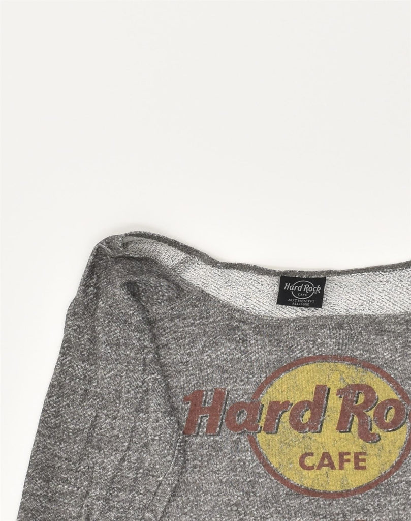 HARD ROCK Womens Graphic Sweatshirt Jumper UK 6 XS Grey Cotton | Vintage Hard Rock | Thrift | Second-Hand Hard Rock | Used Clothing | Messina Hembry 