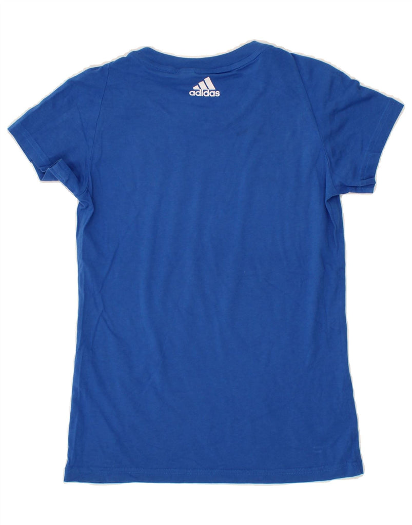 ADIDAS Womens Graphic T-Shirt Top UK 4/6 XS Blue Cotton Vintage Adidas and Second-Hand Adidas from Messina Hembry 