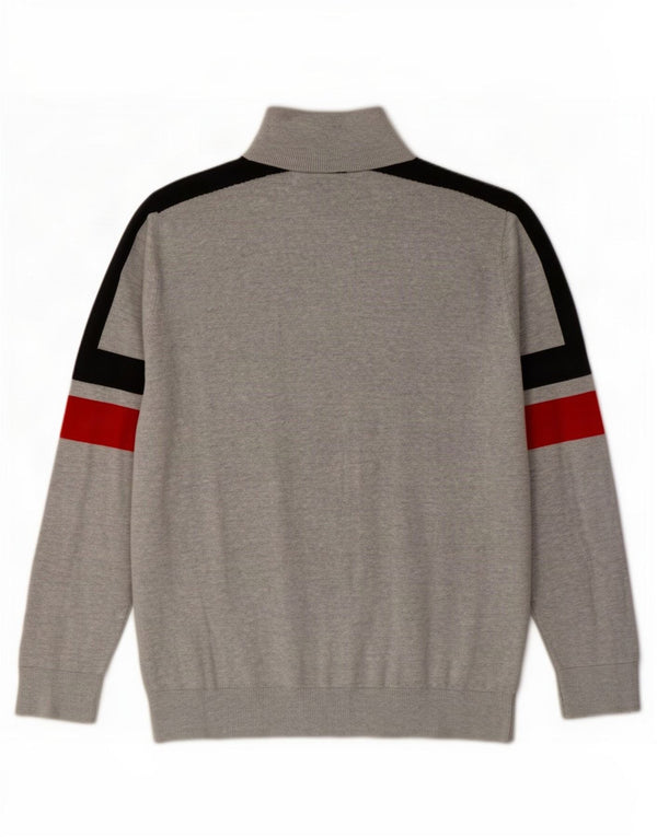 Fila Mens Zip Neck Jumper Sweater Medium Grey Colourblock Cotton