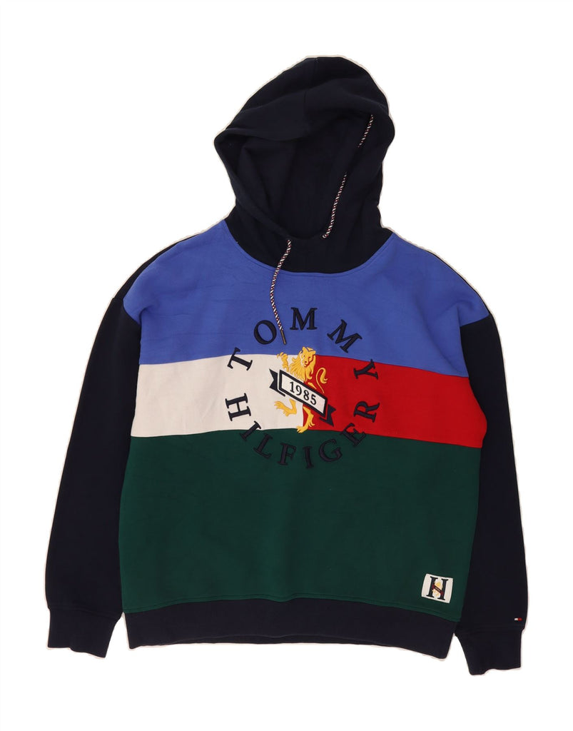 TOMMY HILFIGER Womens Oversized Hoodie Jumper UK 14 Medium Multicoloured Vintage Tommy Hilfiger and Second-Hand Tommy Hilfiger from Messina Hembry 