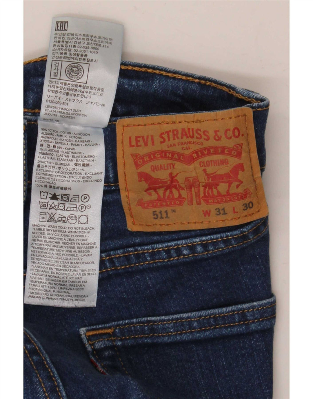 Levi's Mens 511 Slim Jeans W31 L30 Blue Cotton