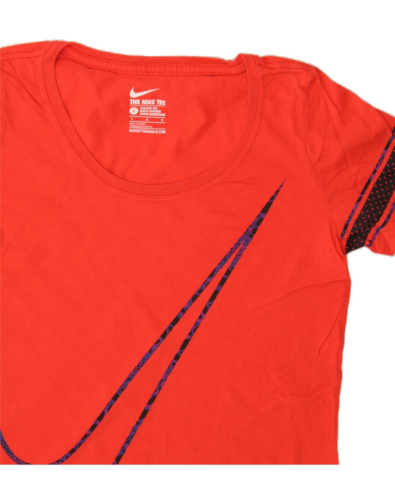 NIKE Womens Athletic Cut Graphic T-Shirt Top UK 14 Large Orange Cotton Vintage Nike and Second-Hand Nike from Messina Hembry 