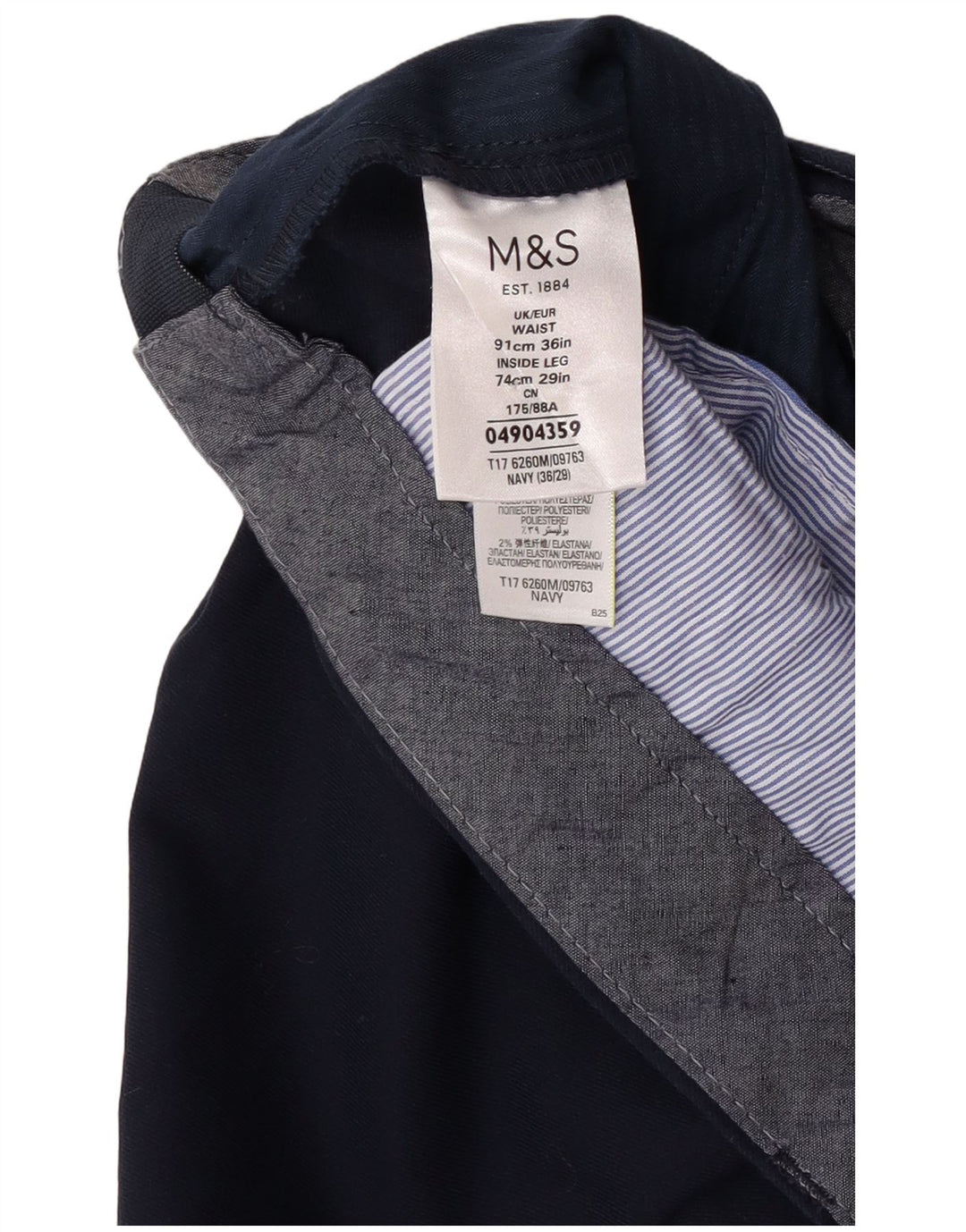Marks & Spencer Mens Straight Suit Trousers W36 L27 Navy Blue Polyester