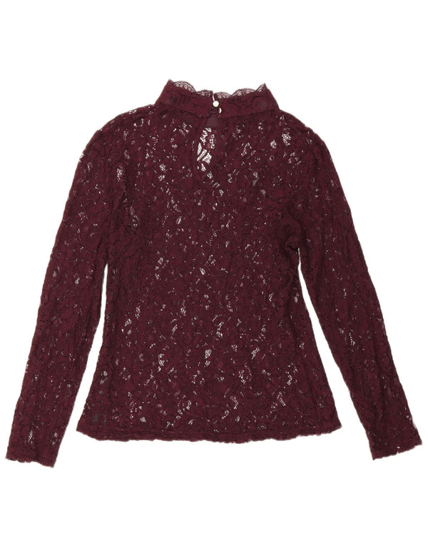 Oasis Womens Long Sleeve Lace Blouse Top UK 12 Medium Burgundy Floral