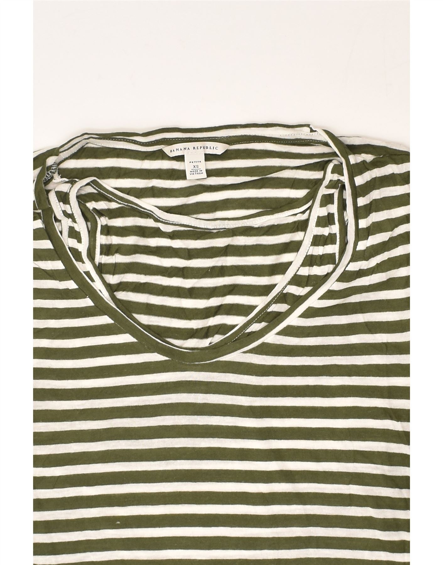 BANANA REPUBLIC Womens Petite T-Shirt Top UK 6 XS Green Striped Rayon, Vintage & Second-Hand Clothing Online
