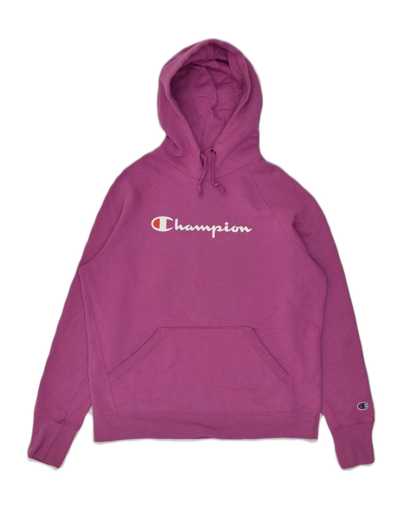 CHAMPION Womens Graphic Hoodie Jumper UK 14 Medium Purple Polyester | Vintage Champion | Thrift | Second-Hand Champion | Used Clothing | Messina Hembry 